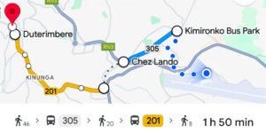 Screenshot: Google Maps Public Transport directions Kigali