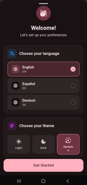 App settings allows the user to choose color themes.